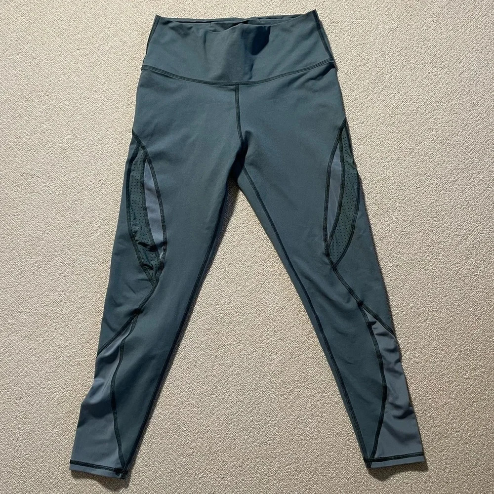 Aerie Chill. Play. Move leggings size Large Dark Green Pants Mesh Cut Out